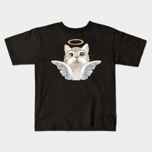 Heavenly cute slogan with cute angel cat with gold halo illustration Kids T-Shirt